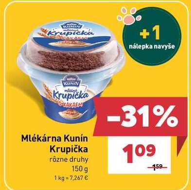 Mlékárna Kunín Krupička rôzne druhy 150 g