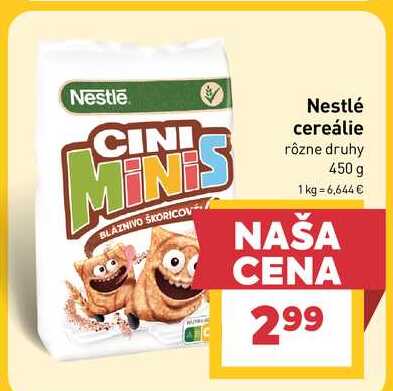 Nestlé cereálie rôzne druhy 450 g