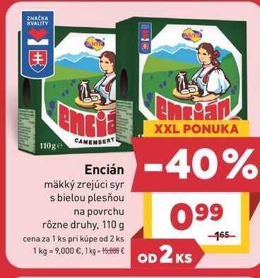 Encián mäkký zrejúci syr s bielou plesňou na povrchu rôzne druhy, 110 g