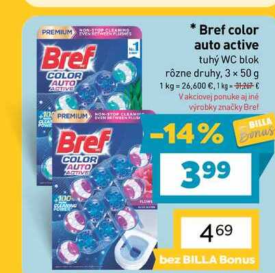 Bref color auto active tuhý WC blok rôzne druhy, 3 x 50 g