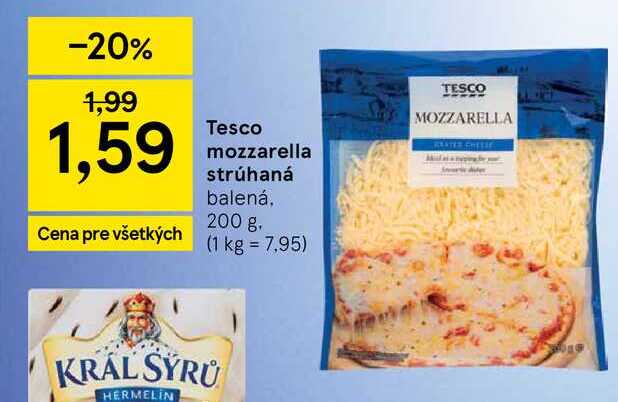 Tesco mozzarella strúhaná balená, 200 g