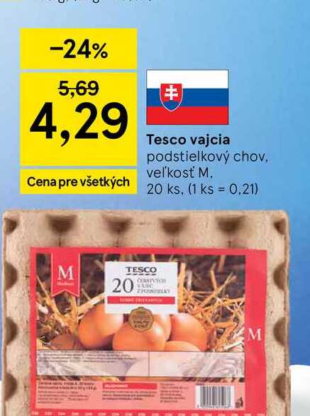 Tesco vajcia podstielkový chov veľkosť M 20 ks
