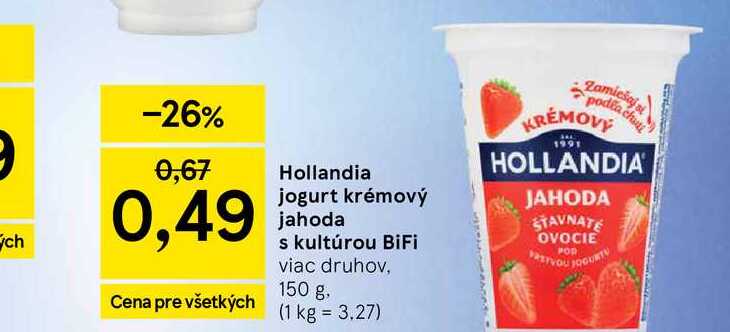 Hollandia jogurt krémový jahoda s kultúrou BiFi viac druhov, 150 g
