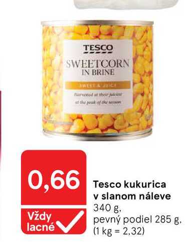 Tesco kukurica v slanom náleve 340 g