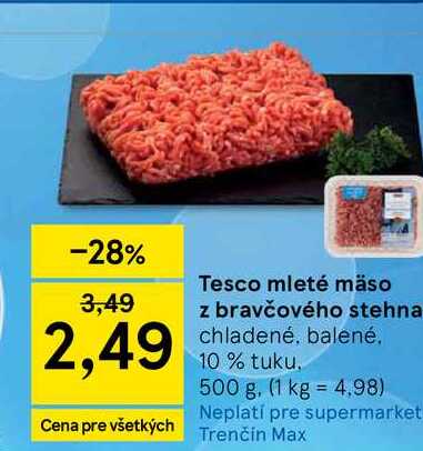 Tesco mleté mäso z bravčového stehna chladené balené 10 % tuku 500 g