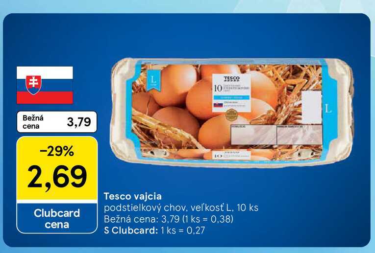 Tesco vajcia podstielkový chov, veľkosť L, 10 ks