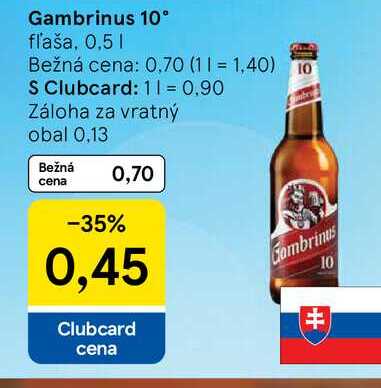 Gambrinus Originál 10% pivo výčapné svetlé 500 ml