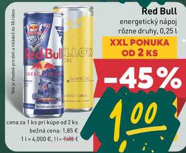 Red Bull energetický nápoj rôzne druhy, 0,25l