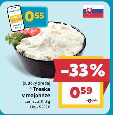 Treska v majonéze cena za 100 g 