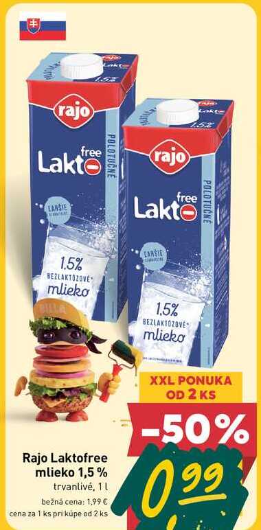 Rajo Laktofree mlieko 1,5% trvanlivé, 1l