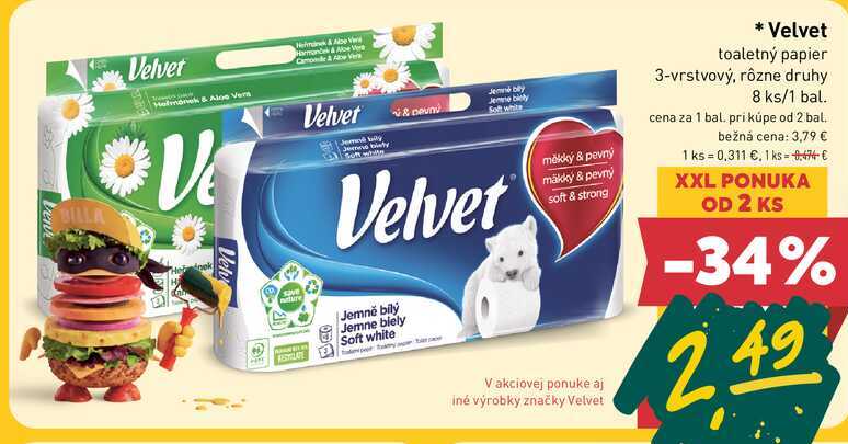 Velvet toaletný papier 3-vrstvový, rôzne druhy 8 ks